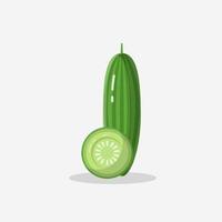 Ilustración de pepino con estilo plano, vector de rodaja de pepino, diseño aislado de pepino