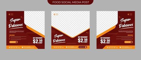 concepto de promoción de menú de comida de restaurante para un conjunto de banner de publicación de redes sociales editable y plantilla de vector cuadrado de volante