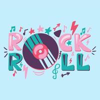 rock n roll letras de color dibujadas a mano vector