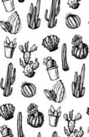 Hand Drawn Isolated Cactuses Seamless Pattern vector