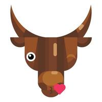 Kissing bull face emoji, happy cow blowing kiss icon isolated emotion vector
