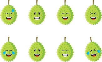 Set of cute durian with emoticon smiling face, squinting face, laughing face vector