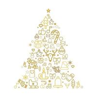 Christmas tree silhouette with holiday linear icons vector