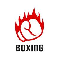 strong boxing gloves with fire spirit logo design vector