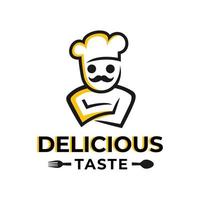 delicioso chef profesional cocinando comida diseño de logotipo vector