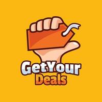 hand holding discount tag logo design vector