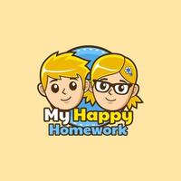 Happy boy and girl Kids logo design