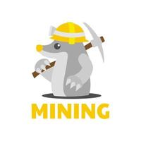 trabajador topo minero usar cascos diseño de logotipo vector