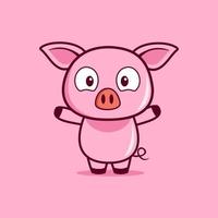 mascota de dibujos animados divertido cerdo saludos diseño de logotipo vector
