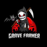 reaper Skull grave guardian and bat on the graveyard illustration vector