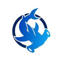 diseño de logotipo de tiburón martillo azul vector