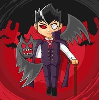 Cool Dracula red cloak with Dark bat. Halloween vector