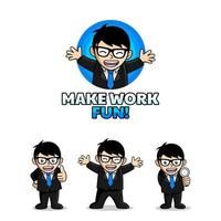 cartoon mascot happy office employee worker logo design vector