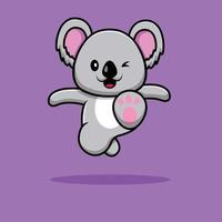 Ilustración de icono de vector de dibujos animados lindo koala pateando. concepto de icono de deporte animal aislado vector premium. estilo de dibujos animados plana