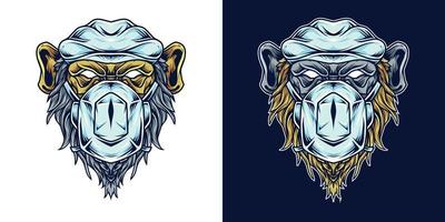 Ilustración del logotipo de la mascota de la cabeza del médico del chimpancé vector