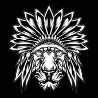 Ilustración de logotipo de cabeza de jefe indio de león blanco y negro vector
