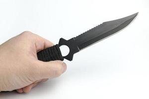 Hand on a white background holding a knife. photo