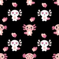 Romantic valentine axolotls seamless pattern. vector