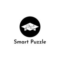 smart puzzle. education logo, game, online school, fun learning educational blog, toga hat. vector