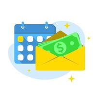 Calendario y sobres de dinero, icono de salario mensual diseño plano ilustración vectorial eps10 vector