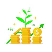 gold coin with plant shoots, profit, return of investment concept illustration flat design vector eps10. modern graphic element for landing page, empty state ui, infographic, icon