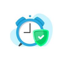 reloj con escudo, ahorre el tiempo concepto ilustración diseño plano vector eps10. elemento gráfico simple y moderno para la página de destino, ui de estado vacío, infografía, icono