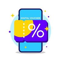 Digital voucher on smartphone screen concept illustration flat design vector eps10. graphic element for infographic, landing page, empty state app or web ui, icon