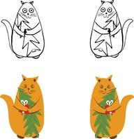 Set of cats with a tree and a gift for Christmas and New Year. vector