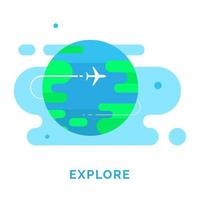 air plane, earth, Explore app or website features, find something interesting concept illustration flat design vector eps10. modern graphic element for landing page, empty state ui, infographic