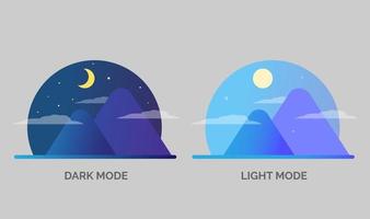 luz o día y oscuridad o modo nocturno concepto ilustración diseño plano vector eps10. elemento gráfico moderno para página de destino, interfaz de usuario de estado vacío, infografía