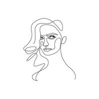 Continuous line drawing of beautiful girl face. Single one line art of attractive young woman portrait female beauty concept. Black and white vector illustration