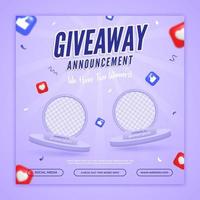 Giveaway winner announcement social media post template vector