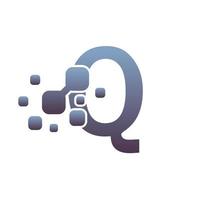 Q Initial Letter Logo Design with Digital Pixels vector