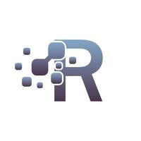 Diseño de logotipo de letra inicial r con píxeles digitales. vector