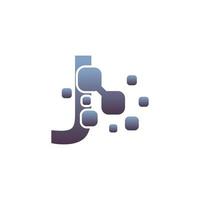 J Initial Letter Logo Design with Digital Pixels vector