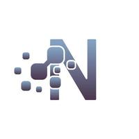 N Initial Letter Logo Design with Digital Pixels vector