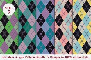 paquete de patrón de rombos 5 diseños, vector de rombos, geométrico, fondo, papel de regalo, textura de la tela, tejido clásico, cuadros