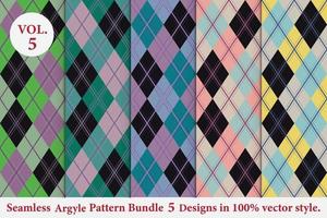 Argyle Pattern Bundle 5 designs,Argyle vector,geometric, background,wrapping paper,Fabric texture,Classic Knitted,plaid vector