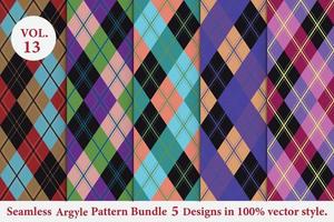 Argyle Pattern Bundle 5 designs,Argyle vector,geometric, background,wrapping paper,Fabric texture,Classic Knitted,plaid vector