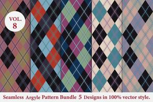 Argyle Pattern Bundle 5 designs,Argyle vector,geometric, background,wrapping paper,Fabric texture,Classic Knitted,plaid vector