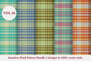 Plaid Pattern Bundle 5 designs Buffalo Vector, Tartan Fabric background wallpaper, Monochrome patterns collection vector