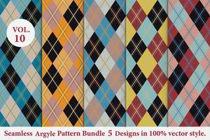 Argyle Pattern Bundle 5 designs,Argyle vector,geometric, background,wrapping paper,Fabric texture,Classic Knitted,plaid vector