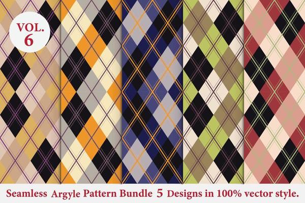 Argyle Pattern Bundle 5 designs,Argyle vector,geometric, background,wrapping paper,Fabric texture,Classic Knitted,plaid