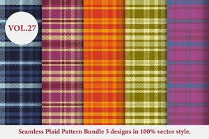 Plaid Pattern Bundle 5 designs Buffalo Vector, Tartan Fabric background wallpaper, Monochrome patterns collection vector