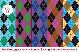 Argyle Pattern Bundle 5 designs,Argyle vector,geometric, background,wrapping paper,Fabric texture,Classic Knitted,plaid vector