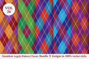 Argyle patrón clásico vector paquete 5 diseños tradicional, fondo de textura de tela