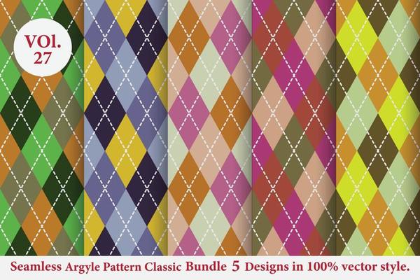 Argyle classic Pattern vector Bundle 5 designs Traditional,Fabric texture background