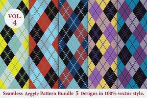 Argyle Pattern Bundle 5 designs,Argyle vector,geometric, background,wrapping paper,Fabric texture,Classic Knitted,plaid vector