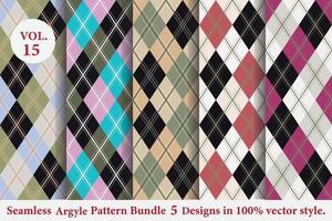 Argyle Pattern Bundle 5 designs,Argyle vector,geometric, background,wrapping paper,Fabric texture,Classic Knitted,plaid vector