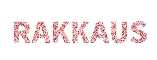 The word Rakkaus made of little hearts shades of red and pink. Love in Finnish language. Valentine s day typography poster. Vector illustration. Easy to edit template for your artworks.